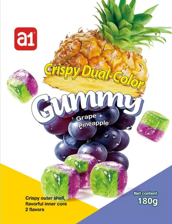 4D Crispy Dual-Color Gummy （Grape + Pineapple）