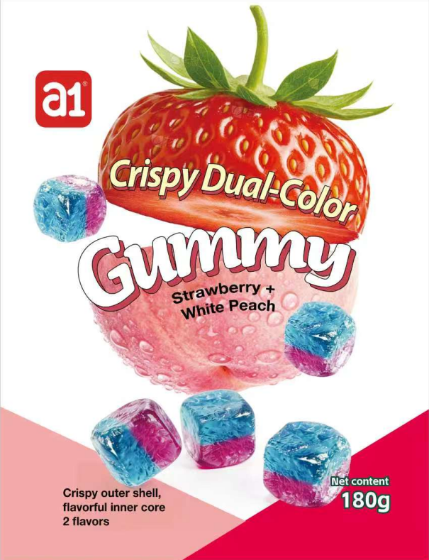 4D Crispy Dual-Color Gummy （Strawberry + White Peach）