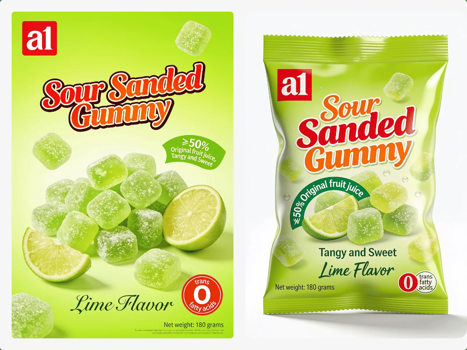 a1 sour sanded gummy, lime — acid-sanded shells signal intensity without words