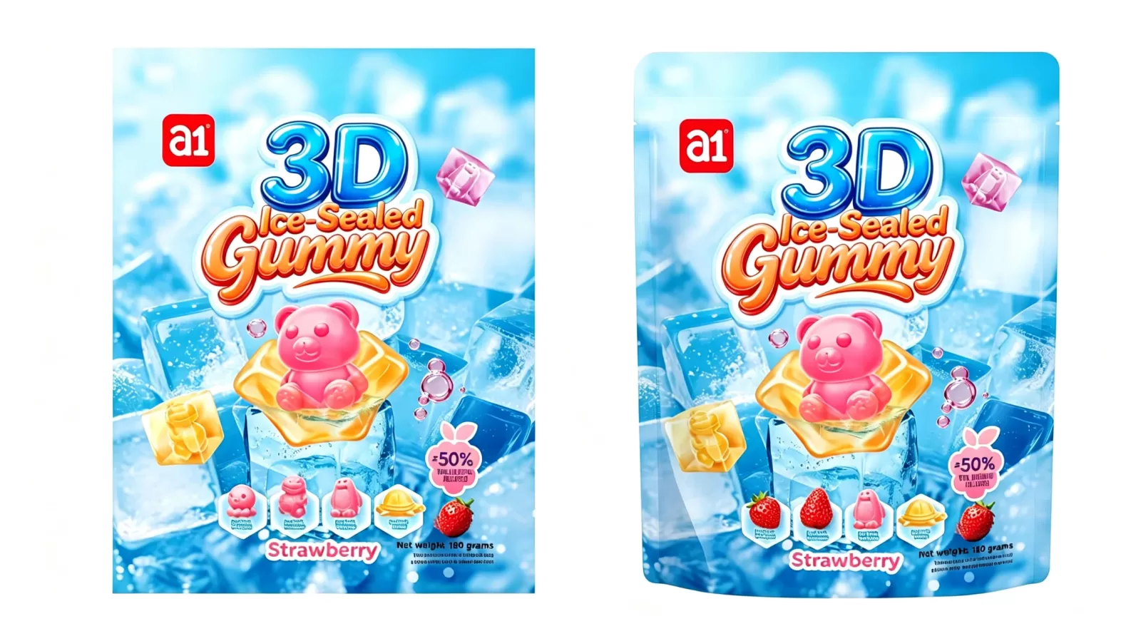 a1 3D Ice-Sealed gummy strawberry flavor English export packaging