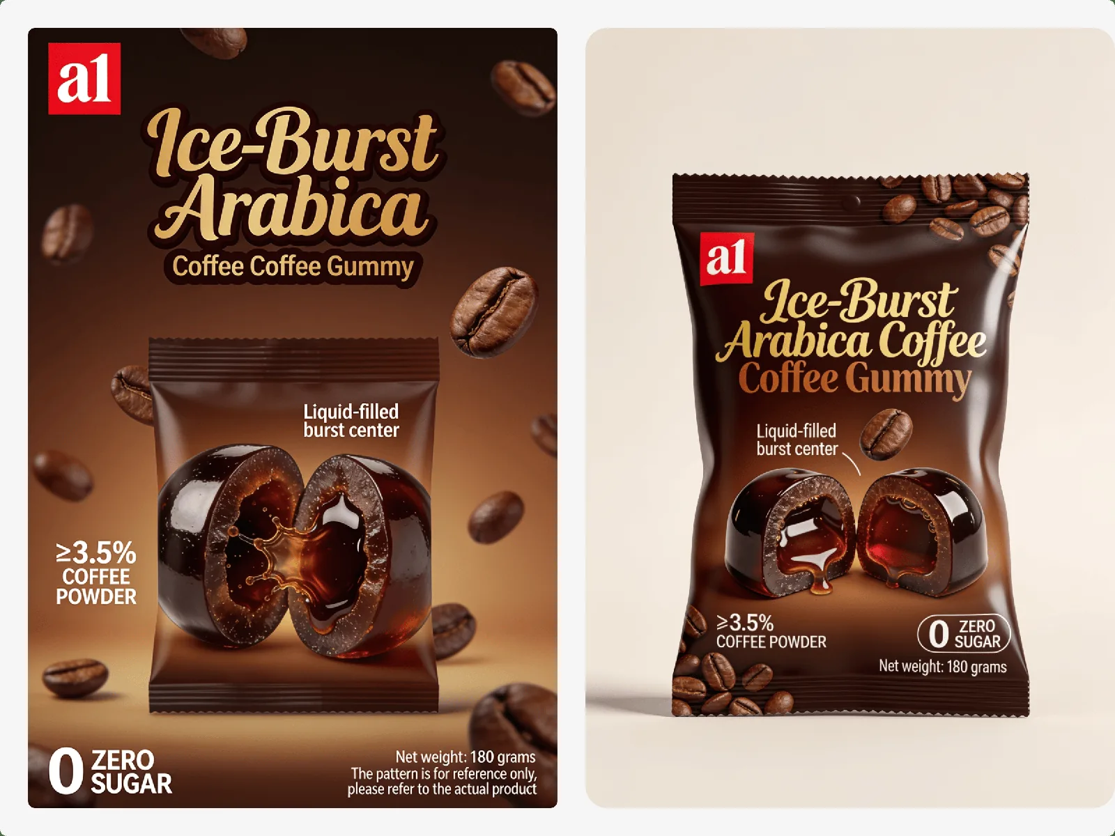 Ice-Burst Arabica Coffee Gummy, zero sugar, liquid-filled centre