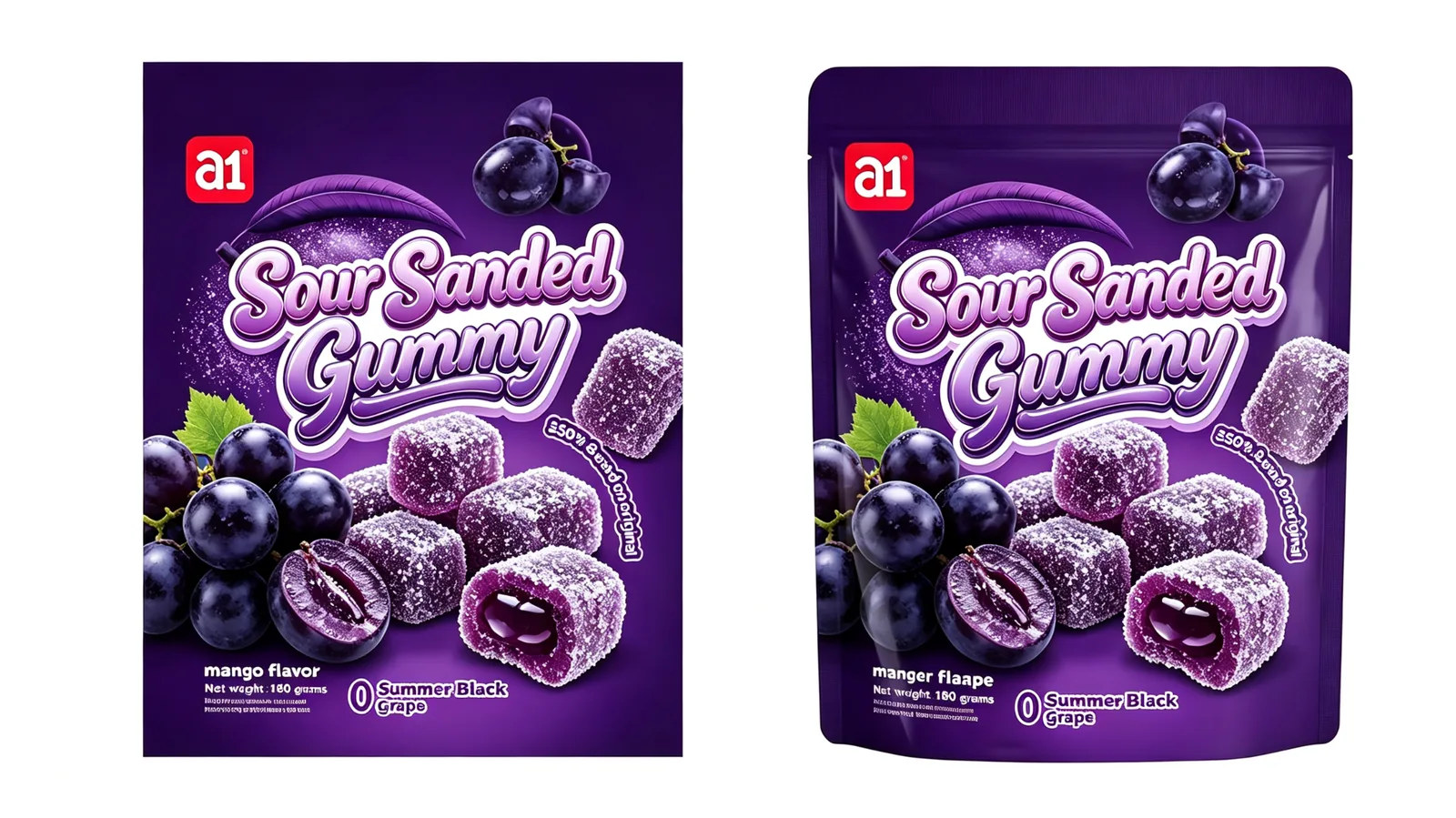 Sour Sanded Gummy Summer Black Grape — natural-color sanded gummy with jam core