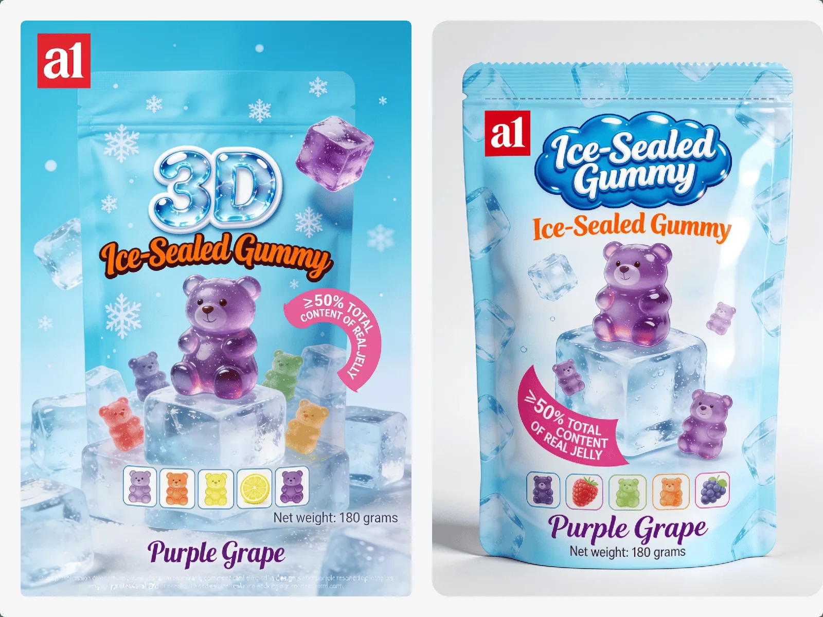 a1 3D Ice-Sealed Gummy in purple grape — the kind of SKU a first mixed order is built around