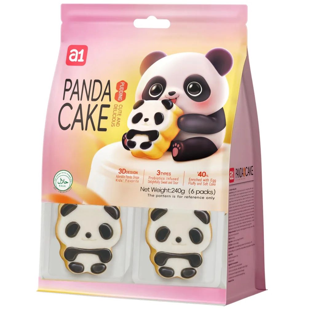 a1 panda pudding cake, cross-section — a filled cake structure where filling and base must stay distinct