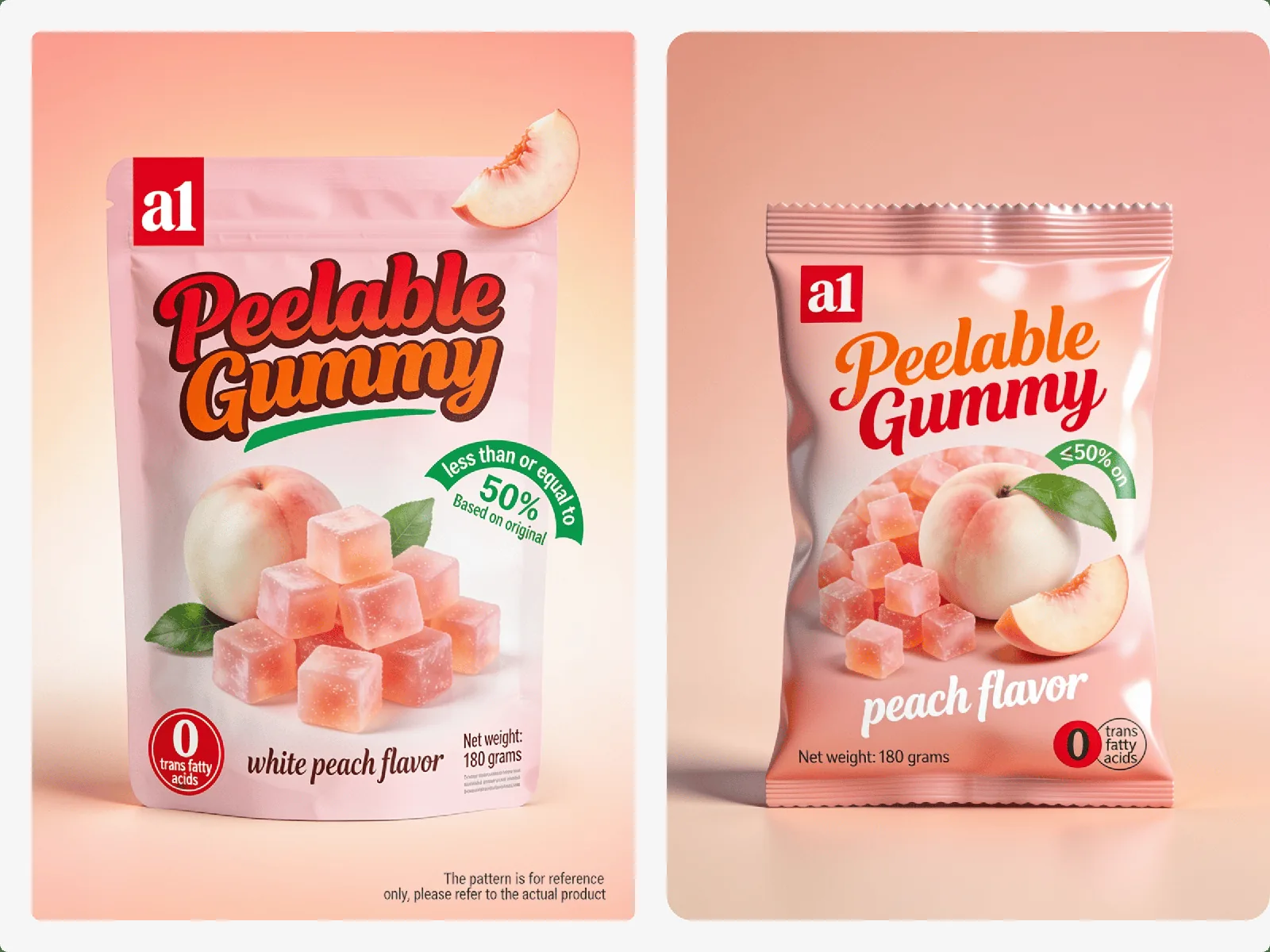 a1 Peelable Gummy in white peach — packaging print runs are milestone events in a first order