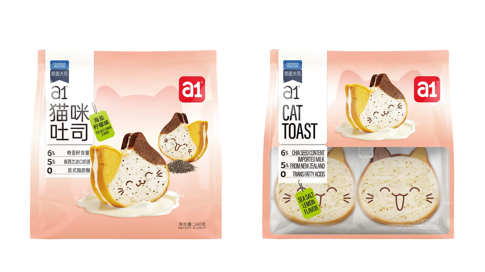 a1 cat-shaped toast in sea-salt lemon flavour, 240 g, 2026 packaging