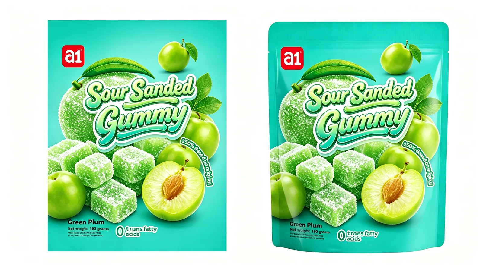 Sour Sanded Gummy Green Plum stand-up pouch — the format built for impulse channels